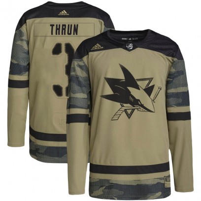 Youth Authentic San Jose Sharks Henry Thrun Adidas Military Appreciation Practice Jersey - Camo