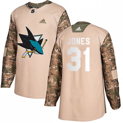 Men's Authentic San Jose Sharks Martin Jones Adidas Veterans Day Practice Jersey - Camo