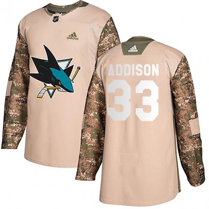 Youth Authentic San Jose Sharks Calen Addison Adidas Veterans Day Practice Jersey - Camo