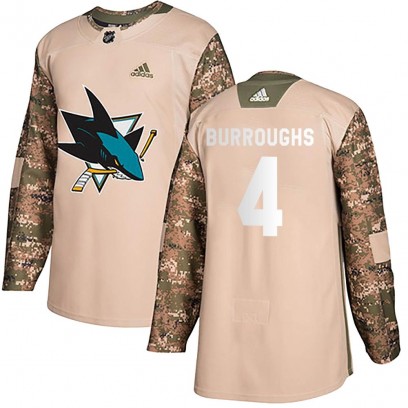 Youth Authentic San Jose Sharks Kyle Burroughs Adidas Veterans Day Practice Jersey - Camo
