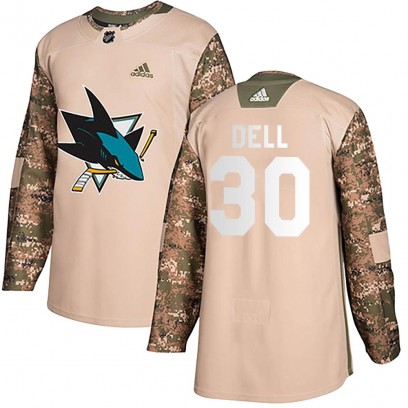 Youth Authentic San Jose Sharks Aaron Dell Adidas Veterans Day Practice Jersey - Camo
