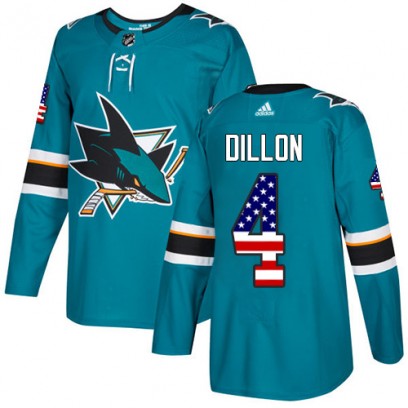 Youth Authentic San Jose Sharks Brenden Dillon Adidas Teal USA Flag Fashion Jersey - Green