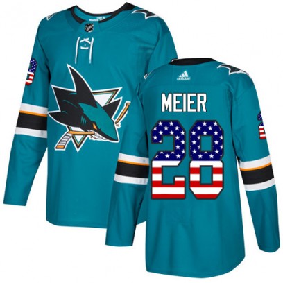 Men's Authentic San Jose Sharks Timo Meier Adidas Teal USA Flag Fashion Jersey - Green
